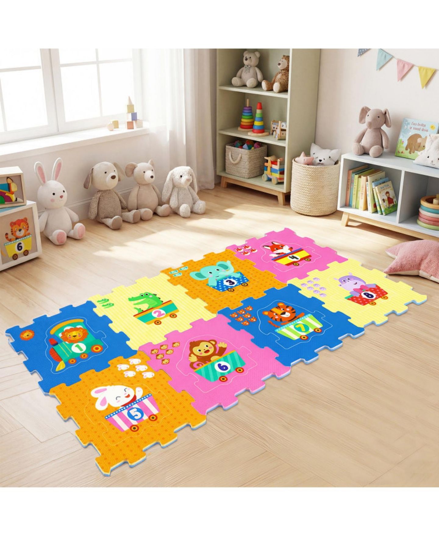 Детские игрушки HONGGE 8-Piece Interlocking Foam Puzzle Tiles with Animals, Ages 10 Months+, цвет: Оранжевый — фото 3