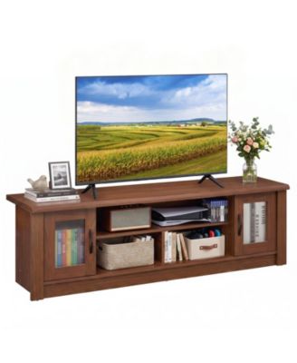 63 in Farmhouse TV Stand With Fluted Doors and Storage Compartments