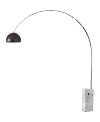 Iconic Arc Lamp - Satin Nickel,  Marble Base, Half Dome  Nickel Shade, Dimmable