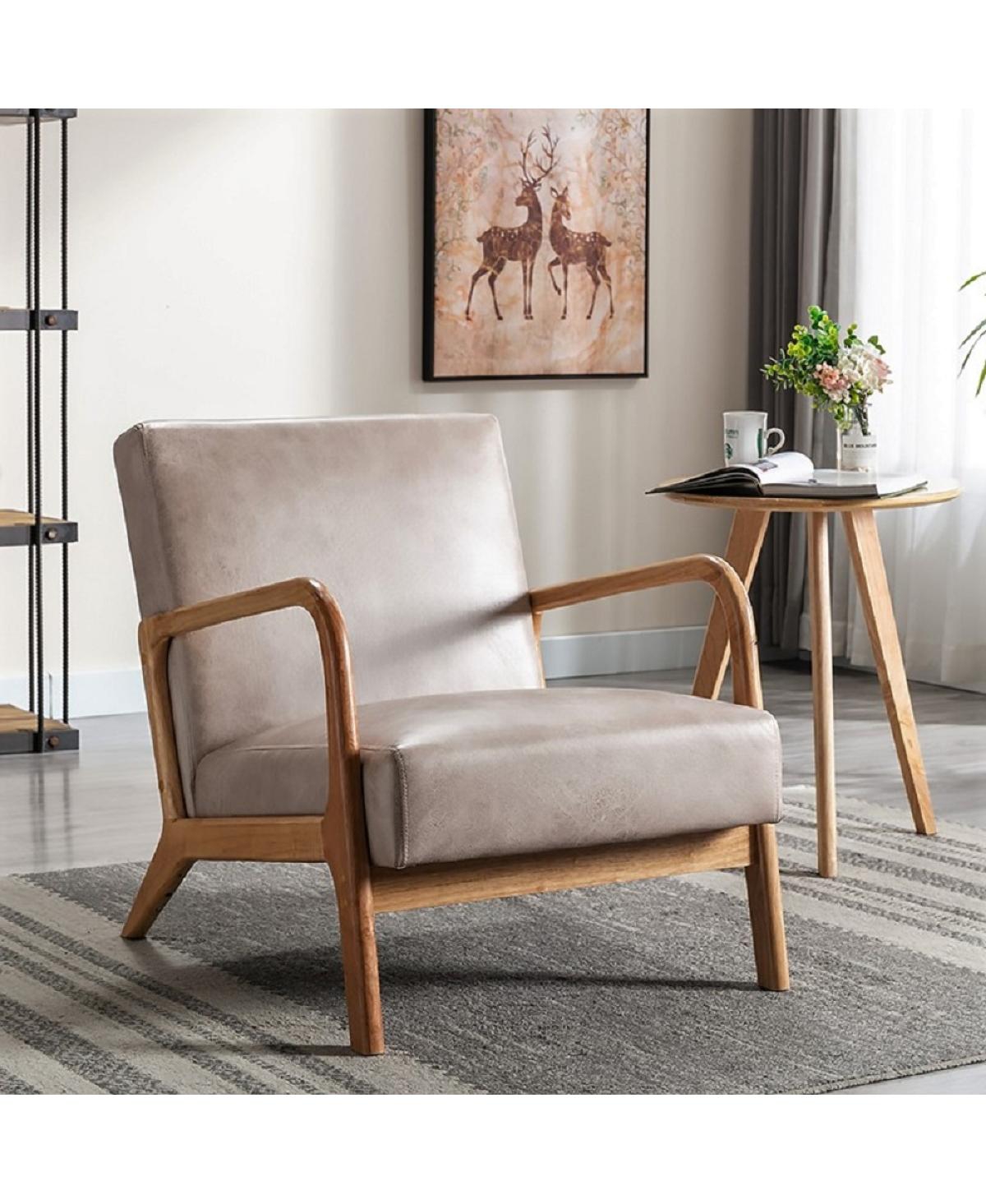 Streamdale Furniture Mid-Century Modern Accent Chair with Microfiber Cushion - Light camel