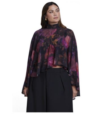 Women's Ruffle Detail Asymmetrical Cape Top