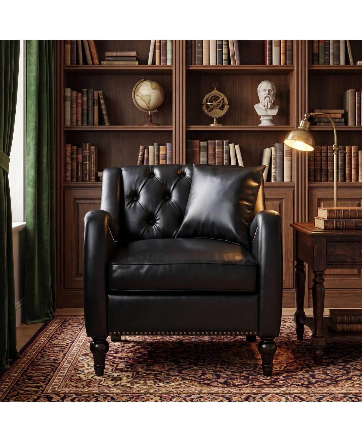 Streamdale Furniture Pu Leather Mid-Century Tufted Accent Chair with Solid Wood Frame