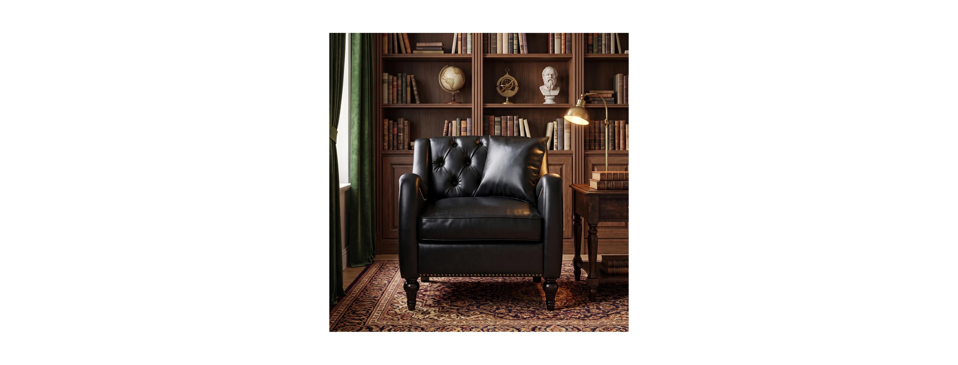 Streamdale Furniture Pu Leather Mid-Century Tufted Accent Chair with Solid Wood Frame