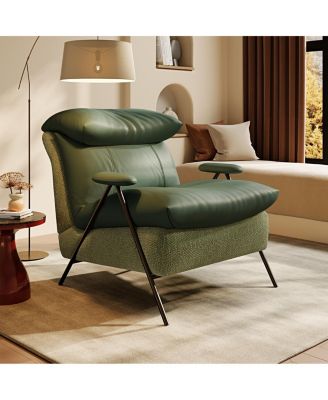 Minimalist Leather and Chenille Single Chair with Solid Wood Frame