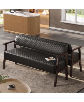 2 Pack Salon Waiting Bench, PU Faux Leather Reception Bench