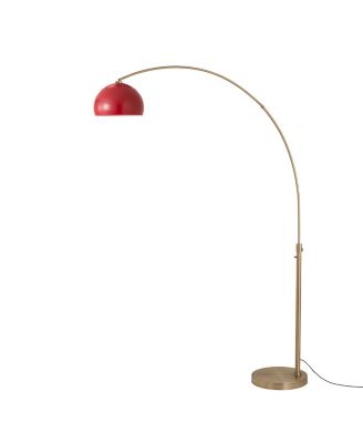 Half Dome 92"H 1-Light Arc Lamp, Crimson Red Shade, Weathered Brass , Dimmable, for Living Room or Bedroom