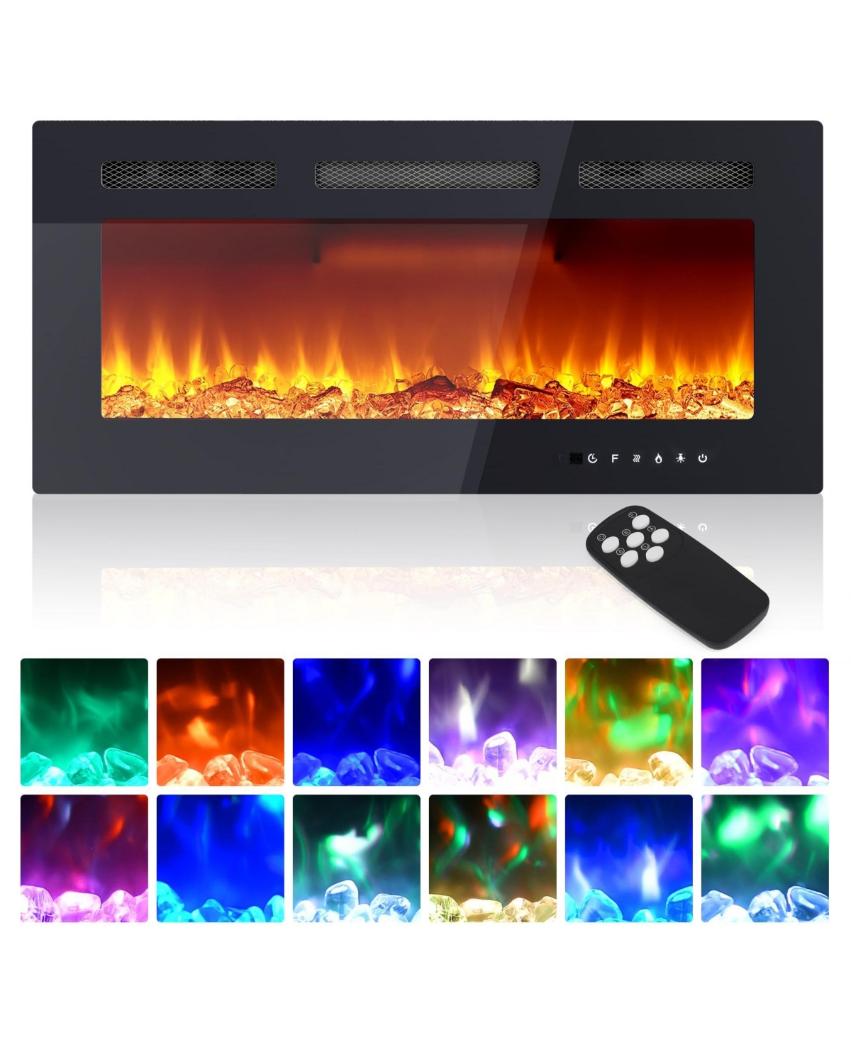 gaomon 42" Electric Fireplace Heater Wall Mounted Recessed with Remote Control, 750W 1500W with Timer