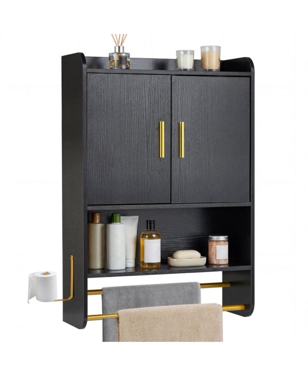 Sugift Wall Mounted Medicine Cabinet with Towel Bars and Adjustable Shelf