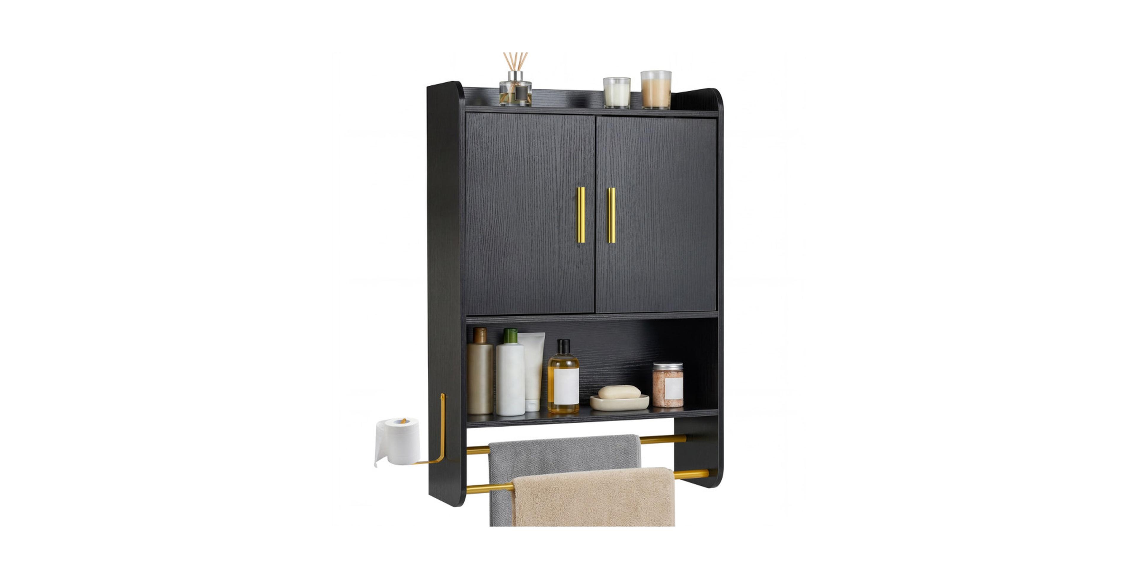 Sugift Wall Mounted Medicine Cabinet with Towel Bars and Adjustable Shelf