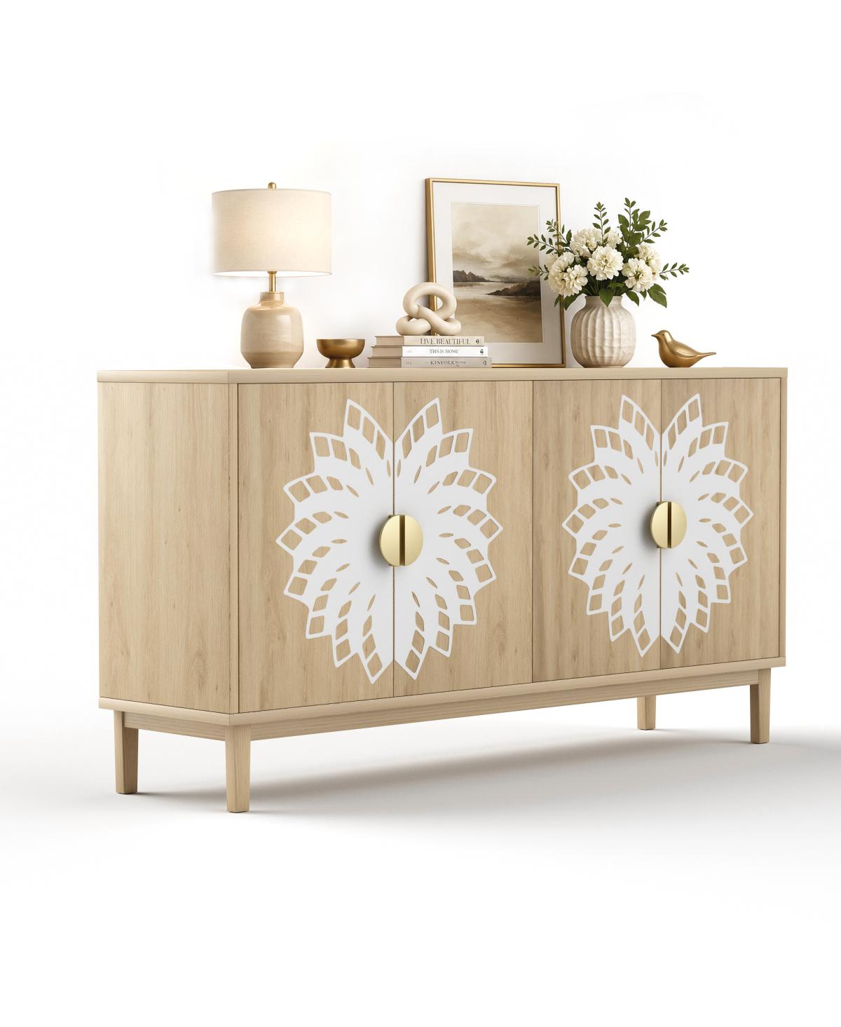 Streamdale Furniture 63" Vintage Carved Door Sideboard and Storage Cabinet