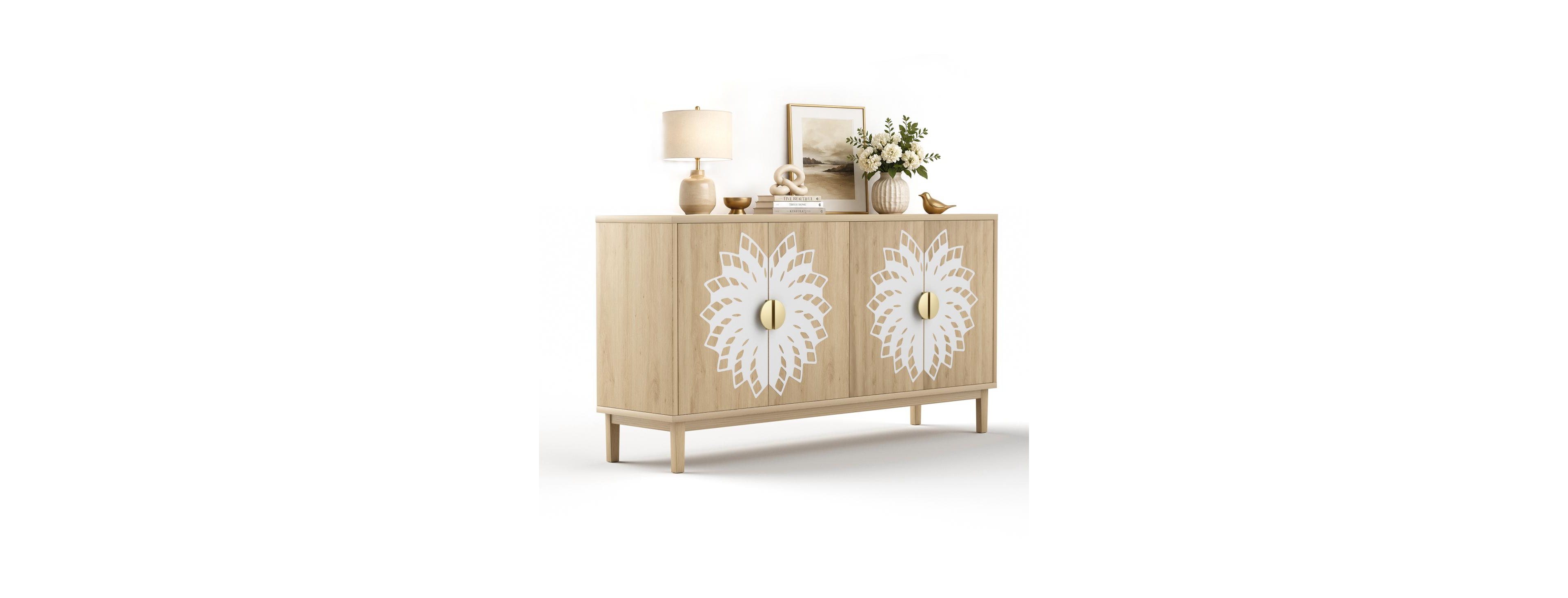 Streamdale Furniture 63" Vintage Carved Door Sideboard and Storage Cabinet