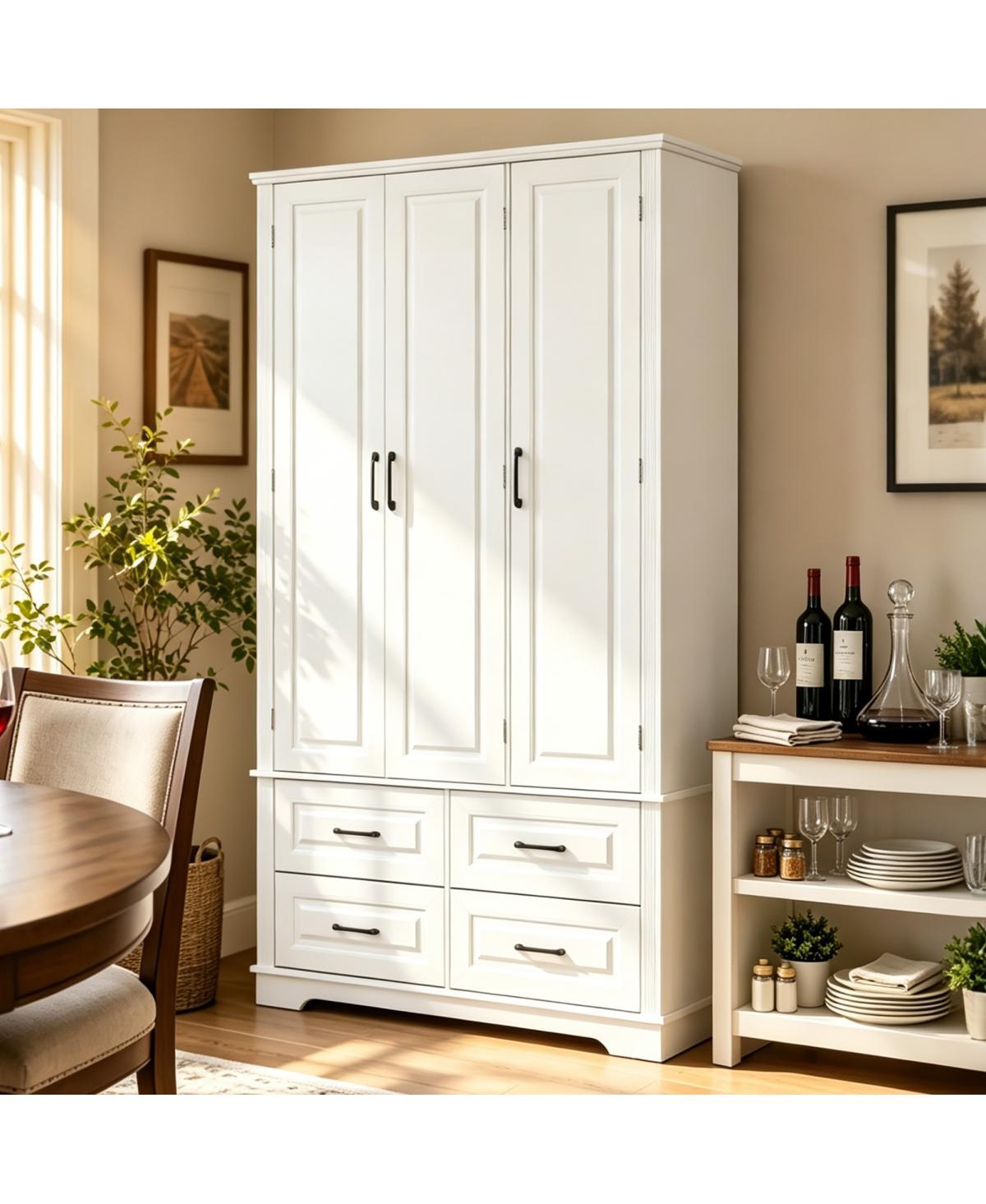 Streamdale Furniture Farmhouse Kitchen Pantry 72 Inch Wood Pull-Out Trays Door Racks Storage Cabinet - White