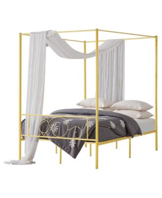 Full Size Metal Canopy Bed Frame with Under-Bed Storage