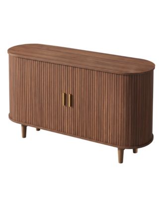 55.3 Inch MDF and Rubber Wood Mid-Century Modern Curved Sideboard with Sliding Doors