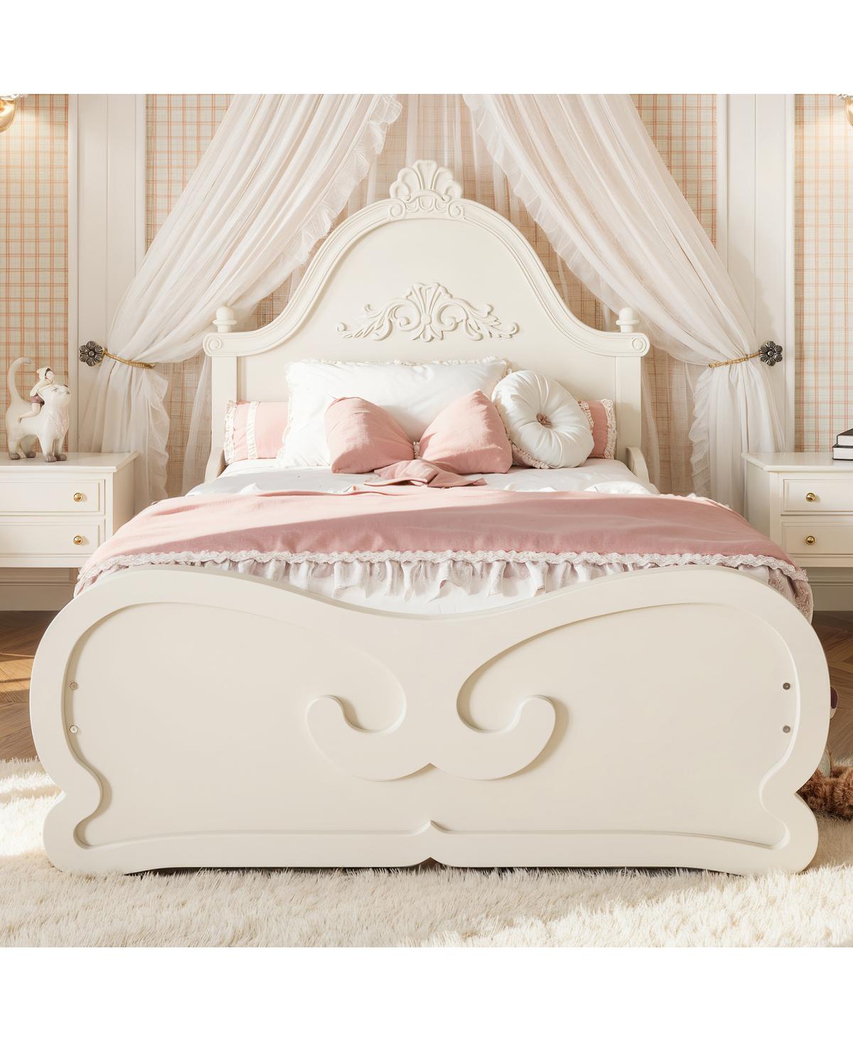 Streamdale Furniture Twin Vintage Carved Wood Platform Bed with Headboard