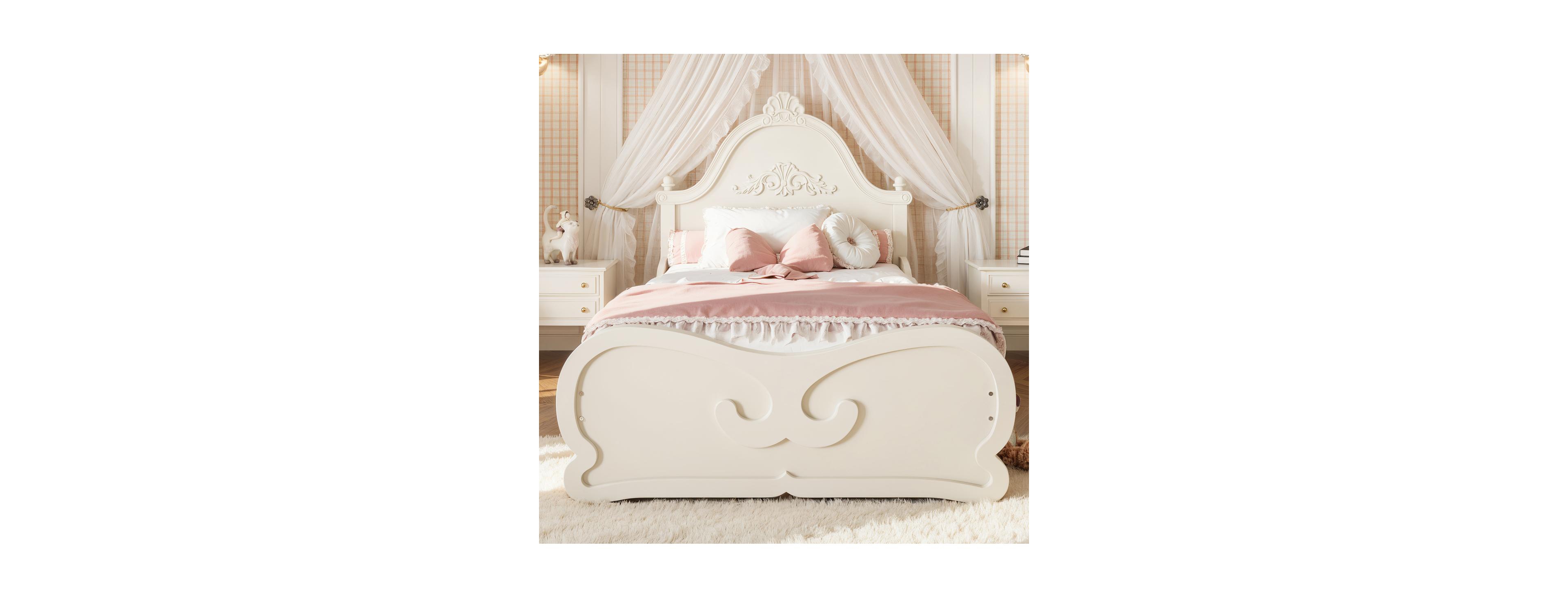 Streamdale Furniture Twin Vintage Carved Wood Platform Bed with Headboard
