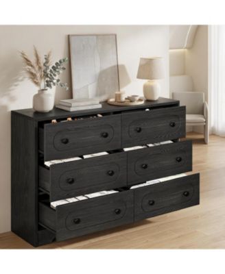 6-Drawer Dresser for Bedroom, 47 Inch Wide Chest of Drawers, Oval Groove Design