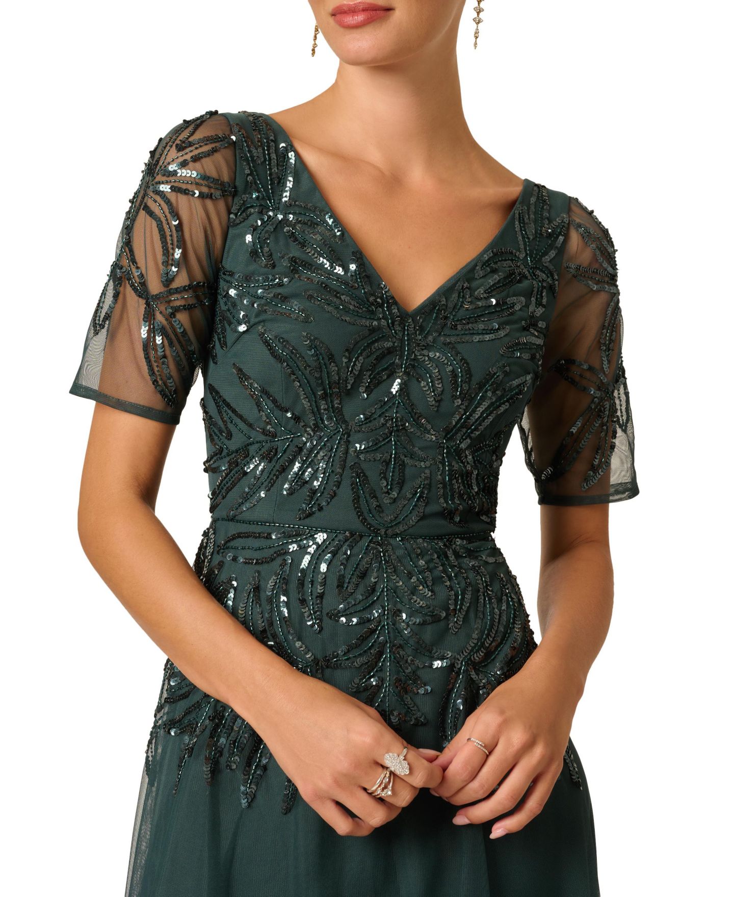 Женские платья Adrianna Papell Embellished Mesh V-Neck Gown, цвет: Светлый тёмно-синий — фото 9