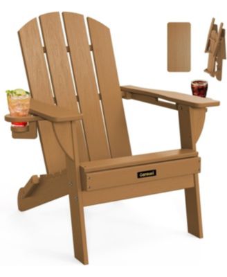 Folding Chair Wooden Textured Plastic Chairs,Weather Resistant HDPE Fire Pit Chair, Backyard, Lawn, Deck, 380LBS