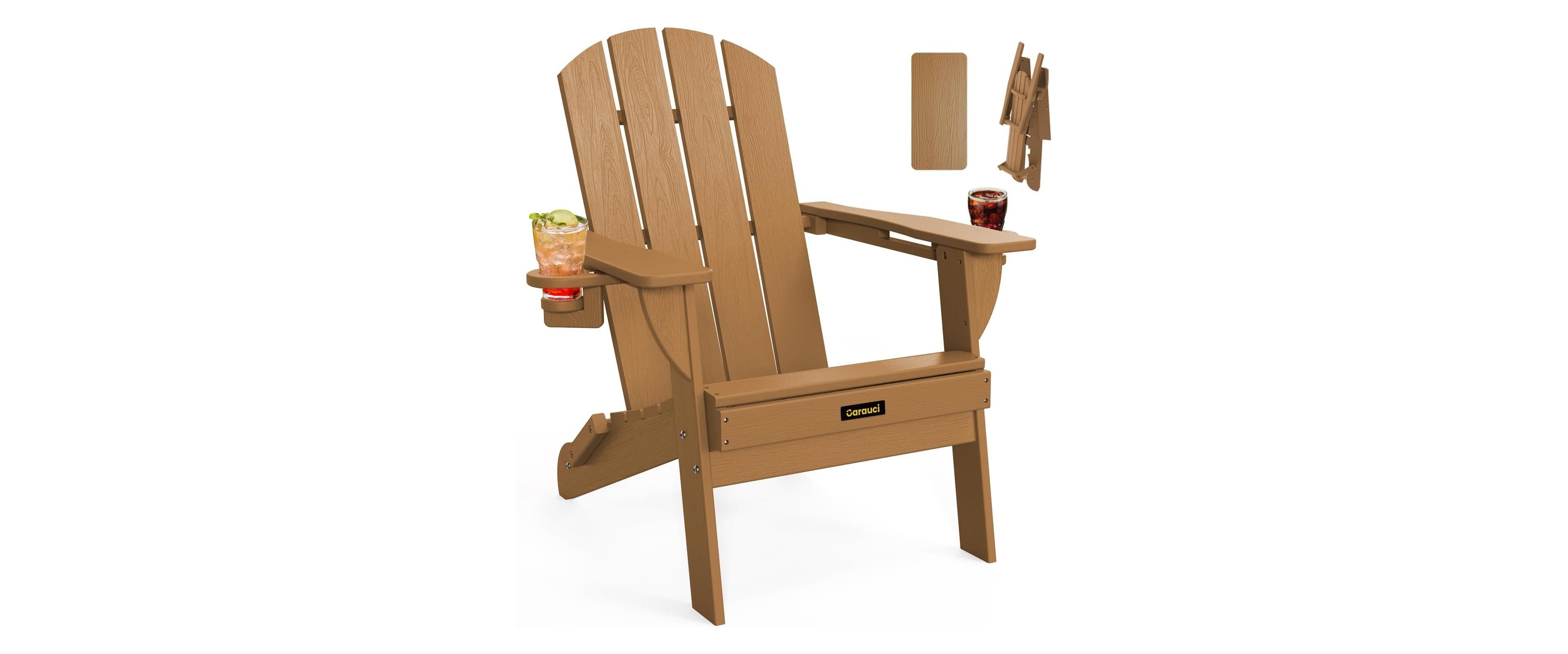 Cushry Folding Chair Wooden Textured Plastic Chairs,Weather Resistant Hdpe Fire Pit Chair, Backyard, Lawn, Deck, 380LBS