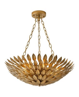 22" Antique 6-Light Olive Leaf Convertible Chandelier Light Bowl Pendant Light with Chain Hanging