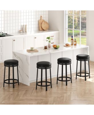  Swivel Counter Height Bar Stools Set of 4, Upholstered Round Barstools with Metal Frame, 280 lbs Capacity