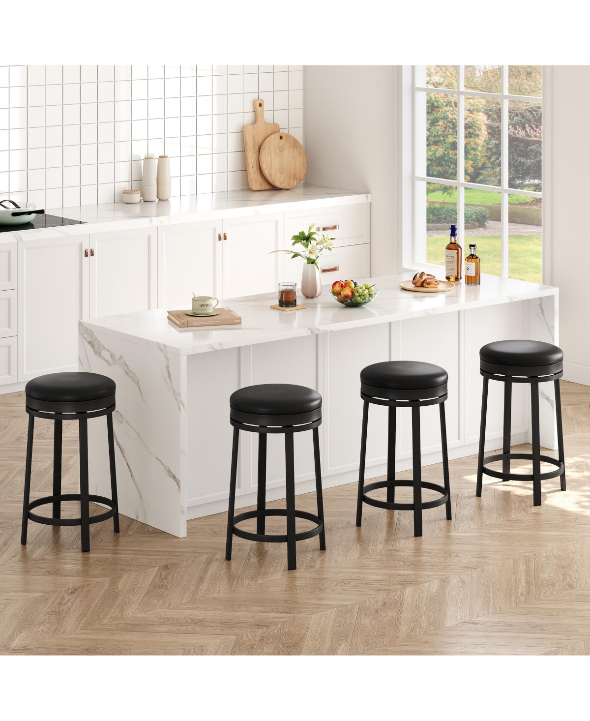 Gaomon Swivel Counter Height Bar Stools Set of 4, Upholstered Round Barstools with Metal Frame, 280 lbs Capacity