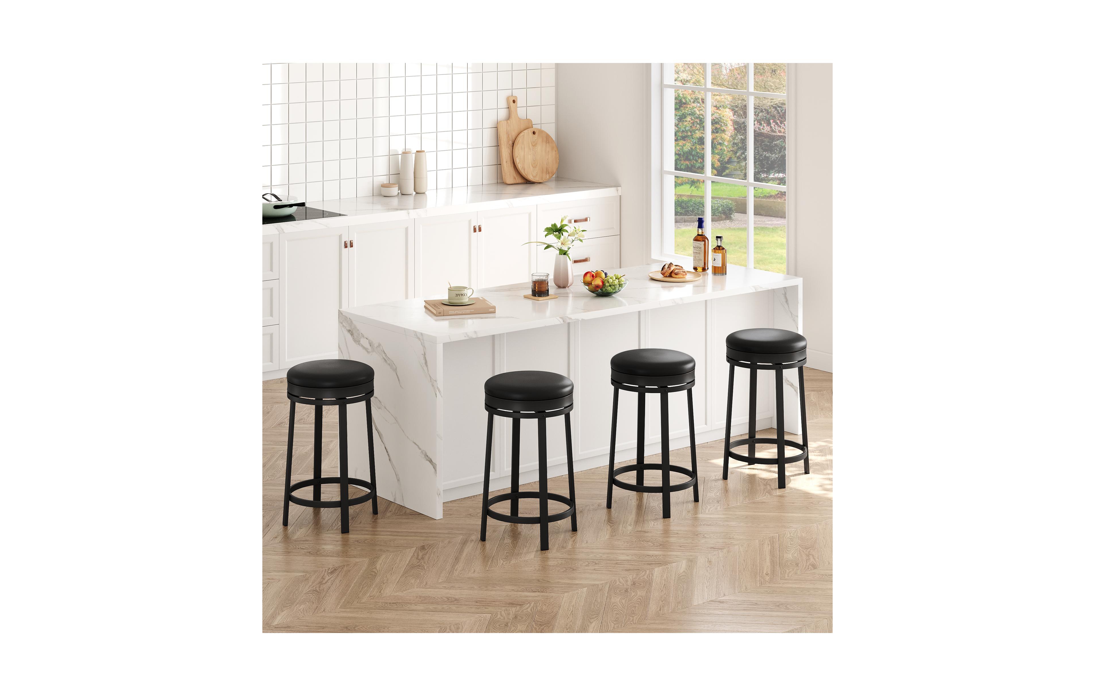 Gaomon Swivel Counter Height Bar Stools Set of 4, Upholstered Round Barstools with Metal Frame, 280 lbs Capacity