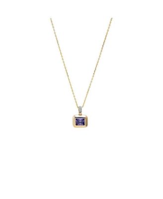 CZ 14K Gold Plated Amethyst Emerald Cut Pendant Necklace