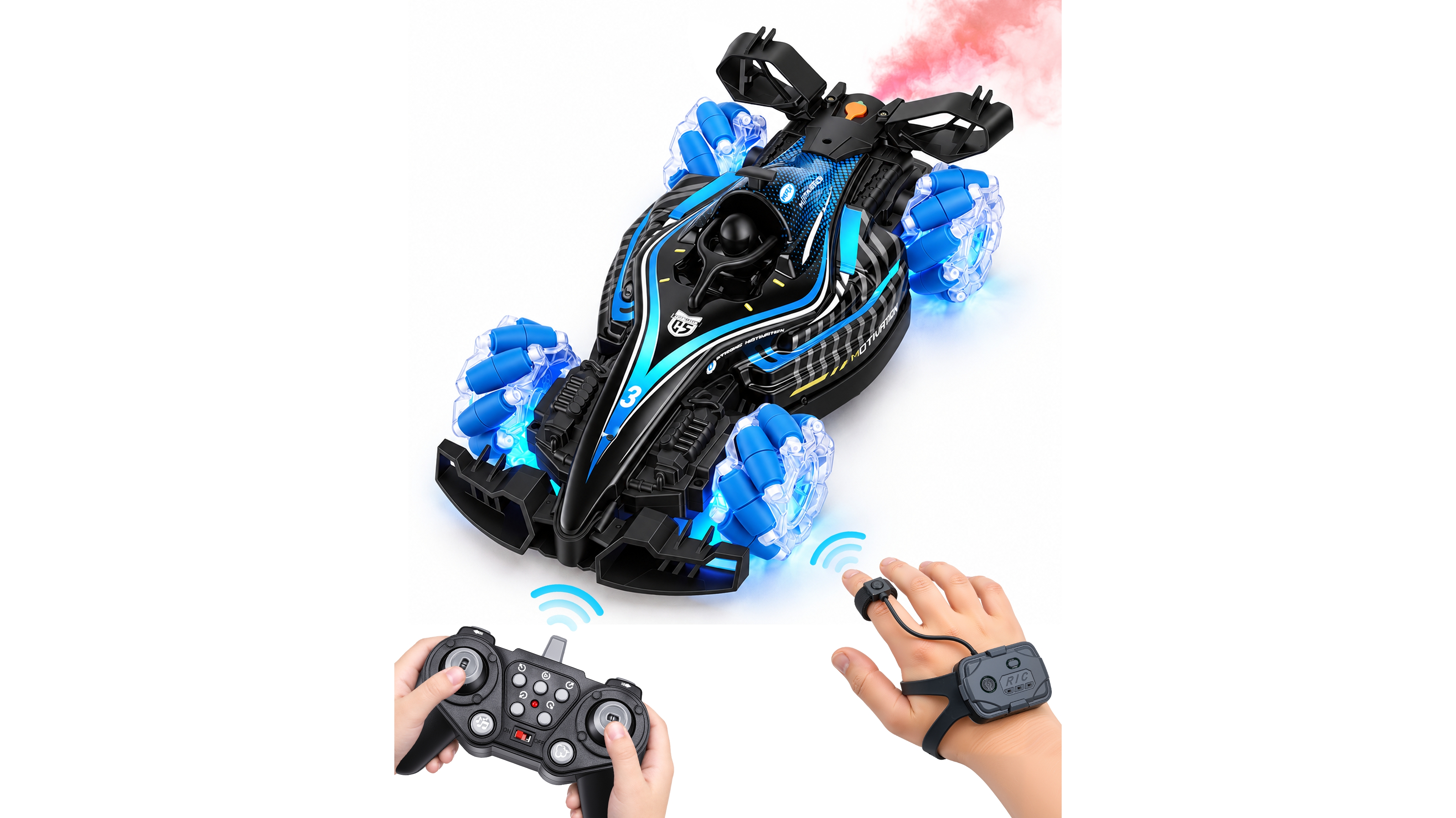Sugift 360-Degree Stunt Rc Drift Car with Gesture Control, Mist Spray and Led Lights