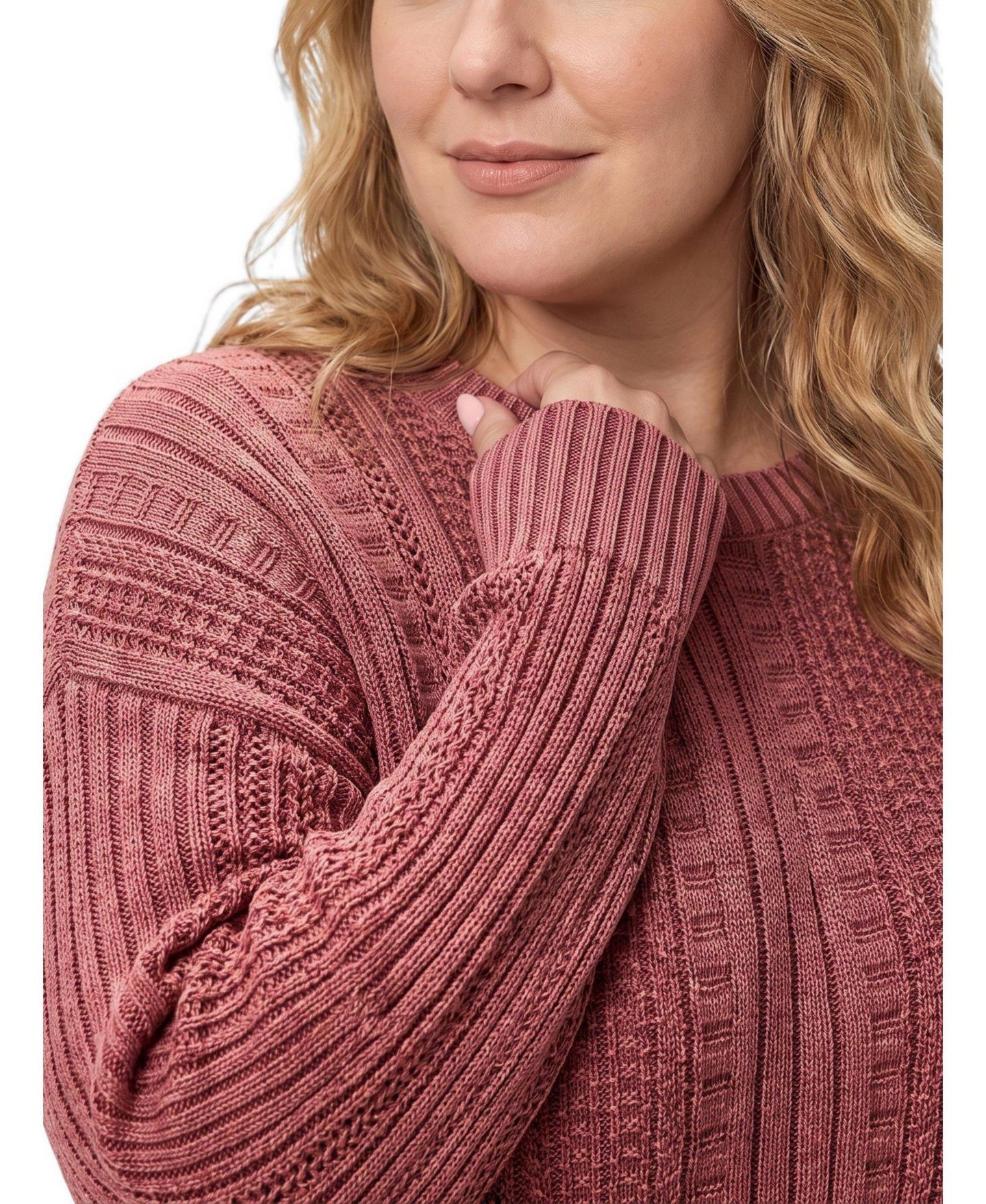 Женский свитер Torrid Plus Size Cropped Cable-Knit Pullover, цвет: Тёмно-бордовый — фото 2