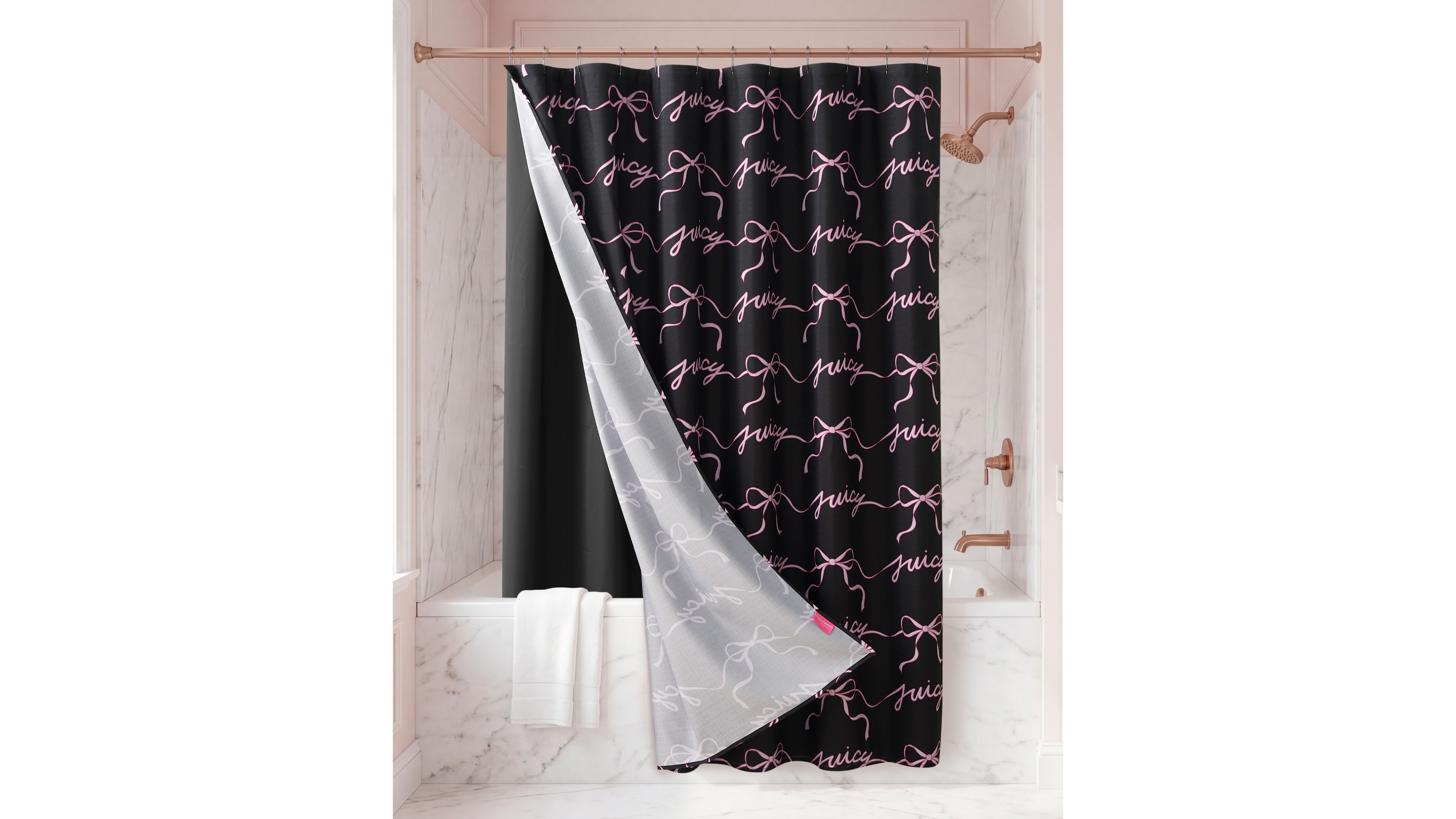 Juicy Couture Shower Curtain Set with Liner and Hooks, 14-Piece