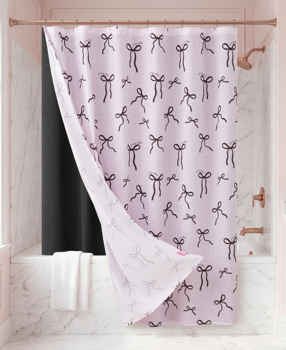 Juicy Couture Shower Curtain Set with Liner and Hooks, 14-Piece - Light Pink
