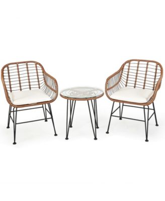 3-Piece Outdoor Bistro Set with Tempered Glass Table