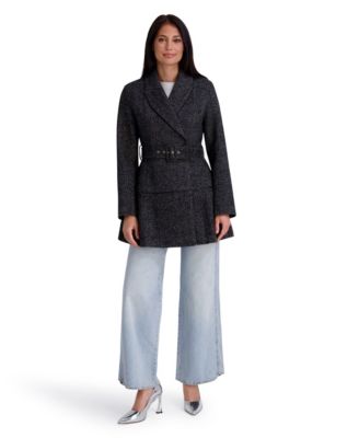 Women's Belted Herringbone Tweed Skirted Wool Jacket