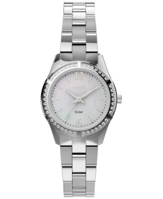 Women's Solar Powered Analog Imitation Pearl Silver-Tone Alloy Watch 28mm