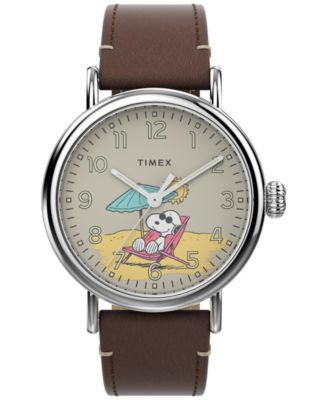Men's Quartz Snoopy at the Beach Leather Watch 40mm