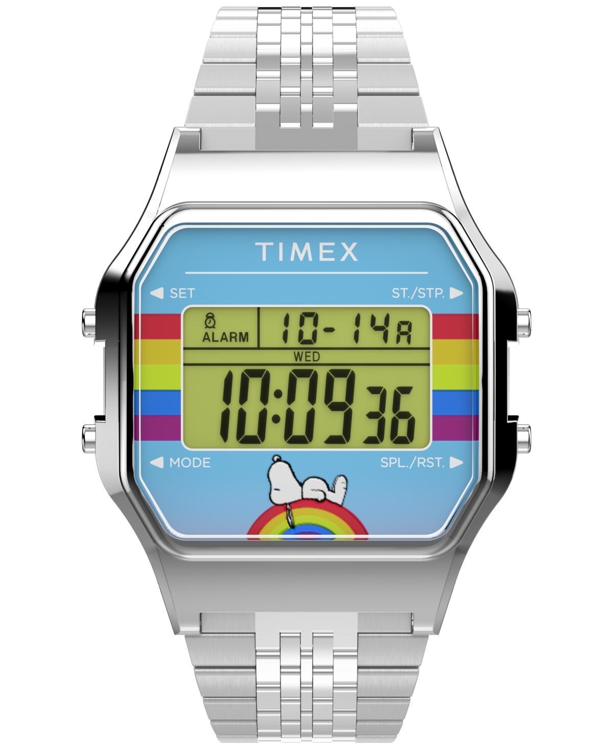 Timex Snoopy Quartz Digital Silver-Tone Stainless Steel Watch 34mm - Silver