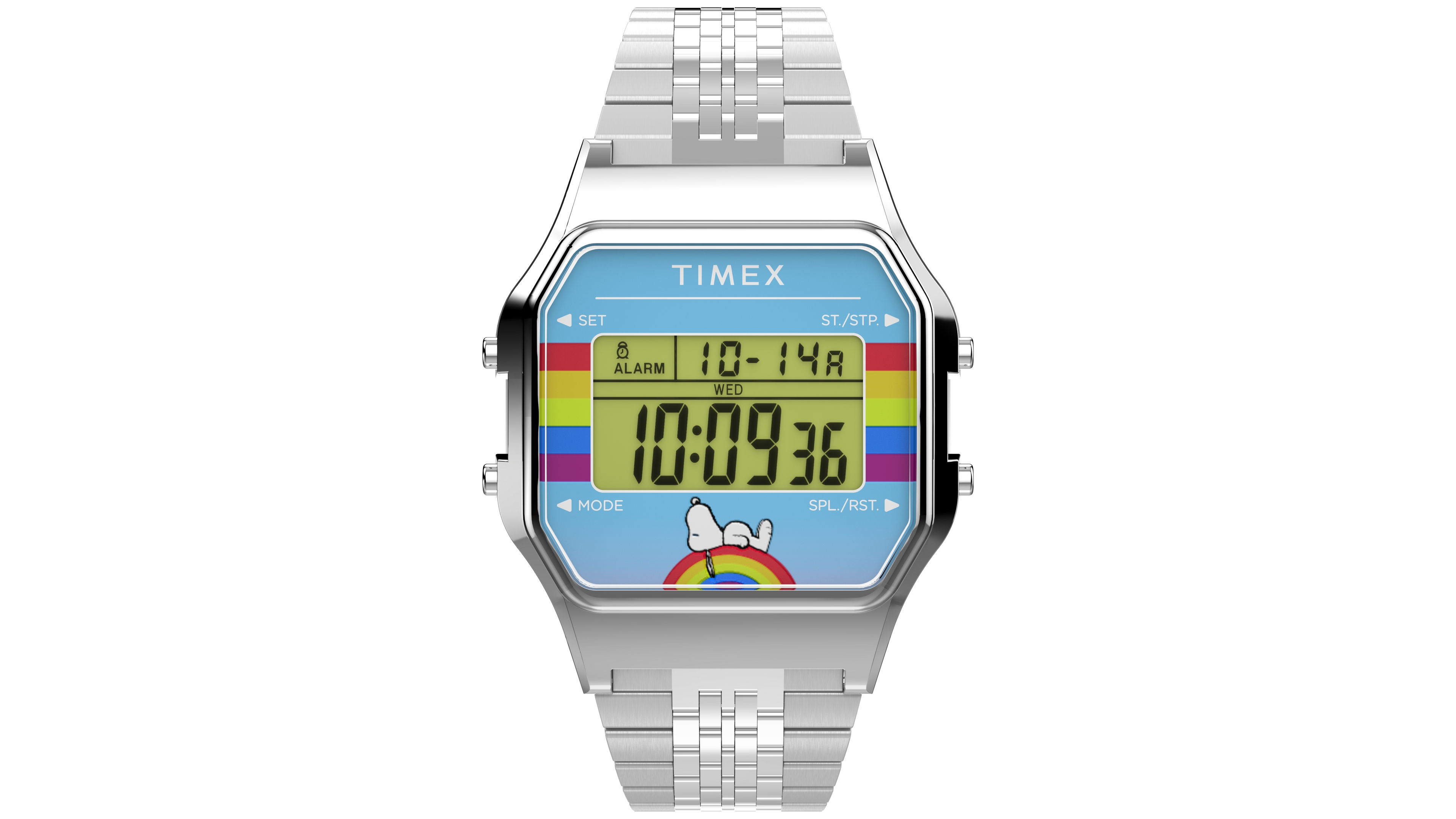 Timex Snoopy Quartz Digital Silver-Tone Stainless Steel Watch 34mm
