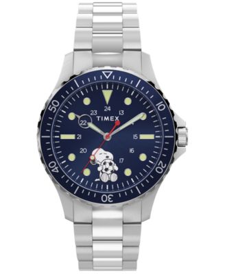 Men's Quartz Snoopy Sport Silver-Tone Stainless Steel Watch 41mm
