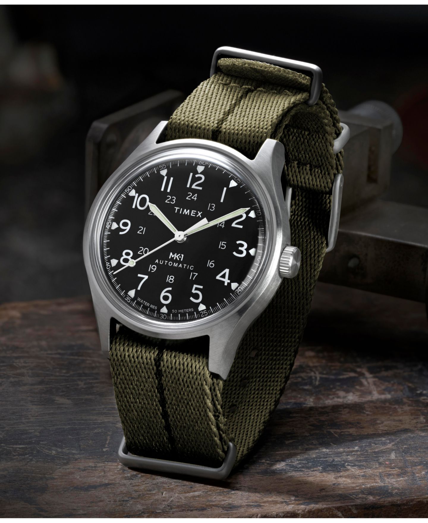 Мужские часы Timex Automatic Green Fabric Round Silver-Tone Stainless Steel 40mm — фото 6