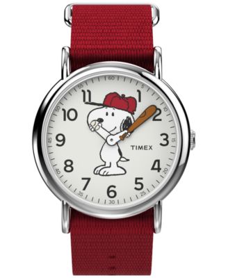 Snoopy Weekender Quartz Analog Red Nylon Watch 38mm