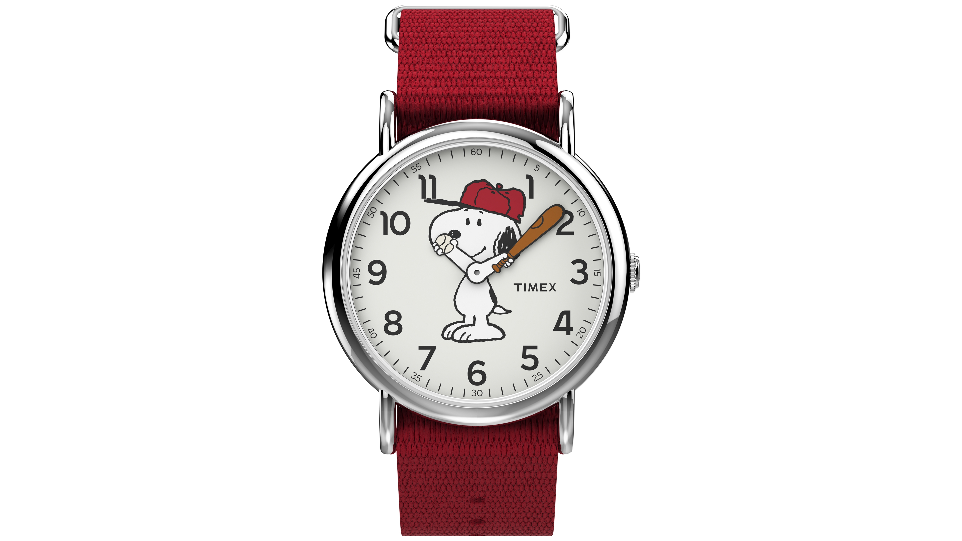 Timex Snoopy Weekender Quartz Analog Red Nylon Watch 38mm