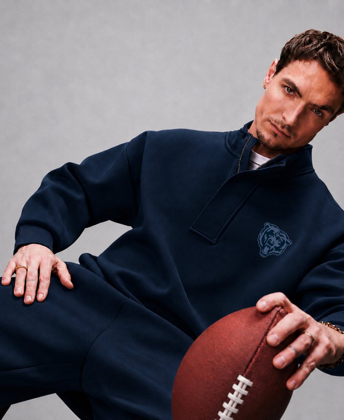 LevelWear Men's Navy Chicago Bears Core Logo Luxe Stein 1/4 Zip Pullover - Navy