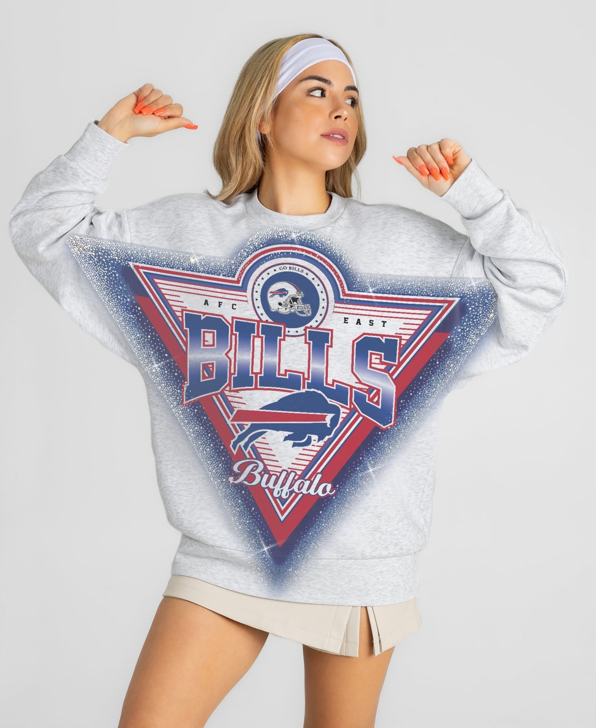 Gameday Couture Women's Heather Gray Buffalo Bills Chasing Victory Rhinestone Spray Oversized Fleece Sweatshirt - Heather Gray