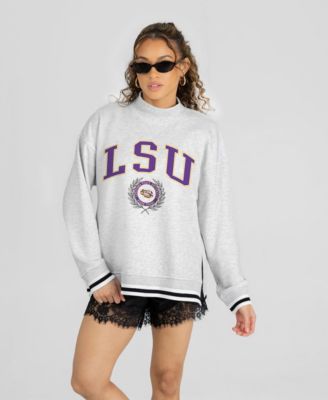 Women's Heather Gray LSU Tigers Rally Point Contrast Stripe Crew Neck Sweatshirt