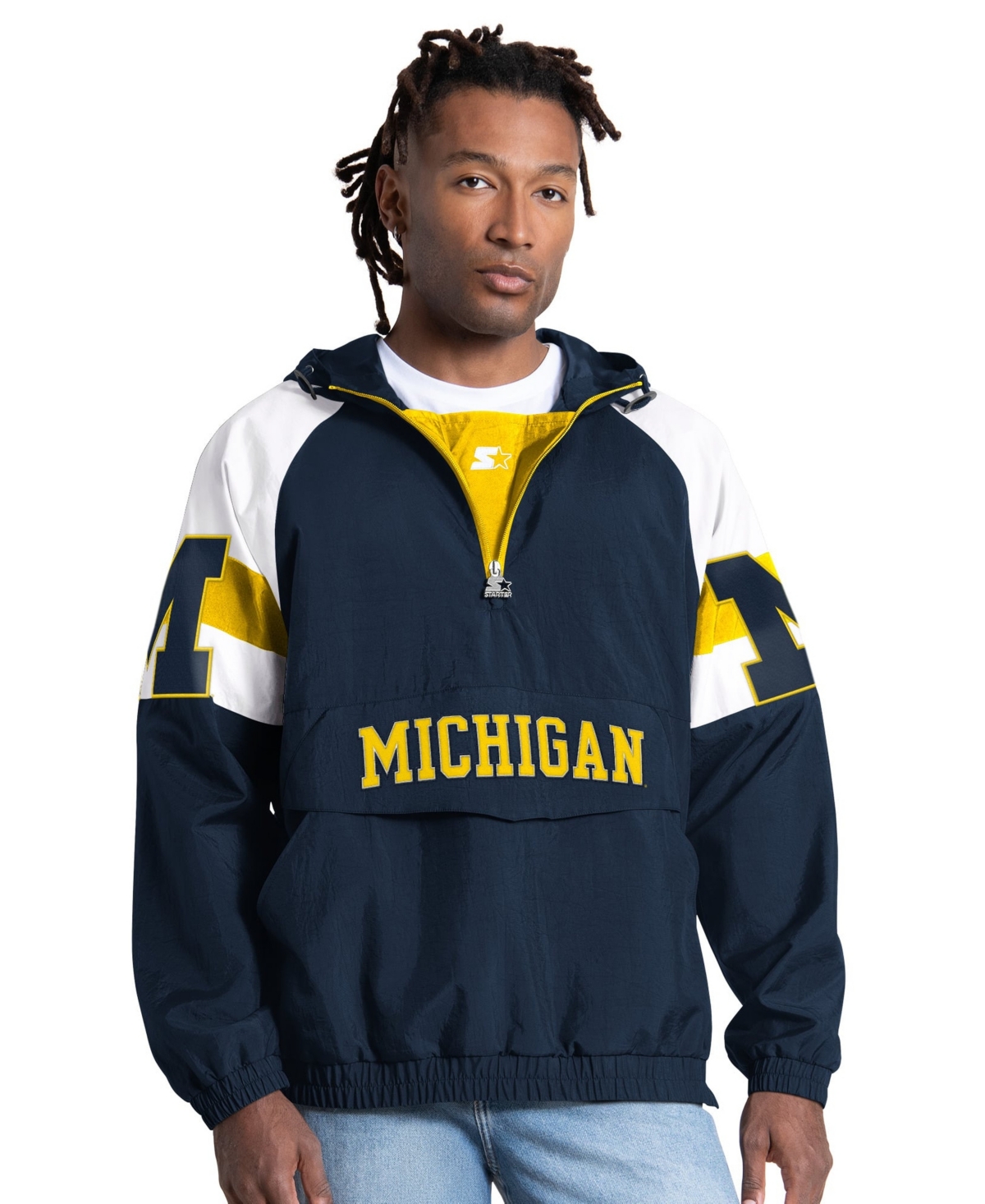 Starter Men's Navy Michigan Wolverines Street Cut Half-Zip Jacket - Navy