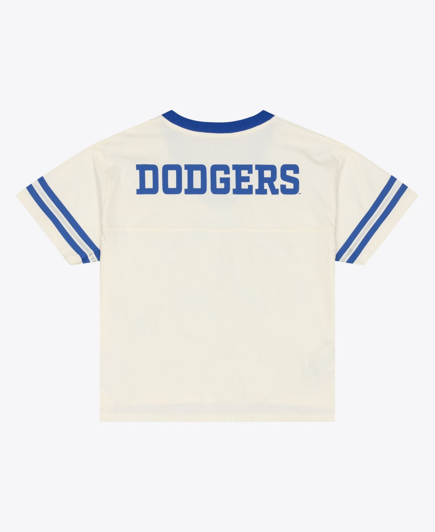 Женская футболка Mitchell & Ness Cream Los Angeles Dodgers Cooperstown Collection Retro Roots Crop Boxy Yoke — фото 5