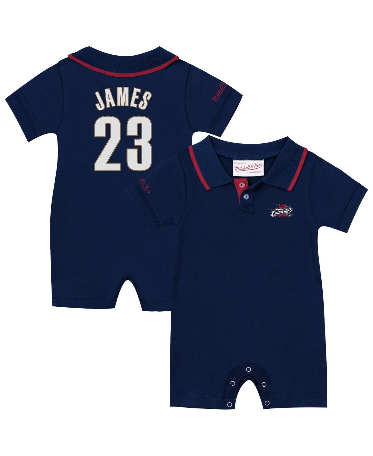 Mitchell & Ness Baby Boys' and Girls' LeBron James Navy Cleveland Cavaliers Retro Roots Player Rugby Romper - Navy