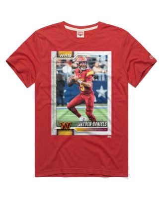 Men's and Women's Jayden Daniels Burgundy Washington Commanders NFL Topps Trading Card Tri-Blend T-Shirt